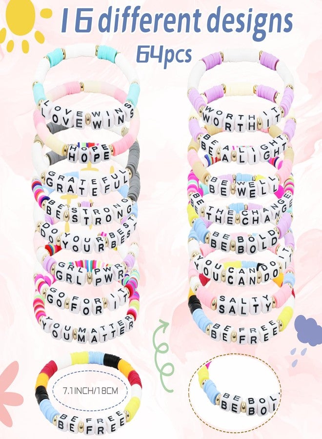 yesaior 64 Pcs Inspirational Friendship Bracelets Bulk Adjustable Colorful Motivational Beaded Bracelets Encourage for Women Men Friendsgiving Gifts Christmas Home Office Party Favor Gifts Supplies - Image 2